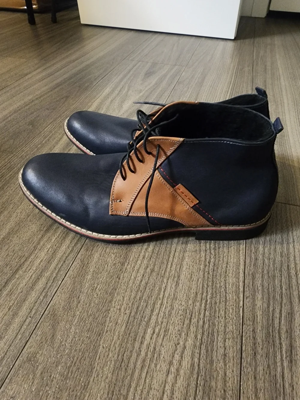 Men's Two-Tone Navy and Tan Leather Chukka Boots
